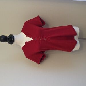 Red Button-Up Short Sleeve Top